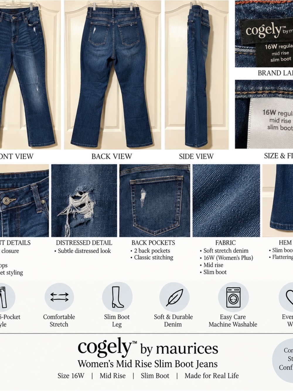 maurices Distressed Dark Blue Slim Boot Jeans